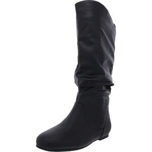 Journee Collection Womens Jayne Black Faux Leather Knee-High Boots Flats NWT